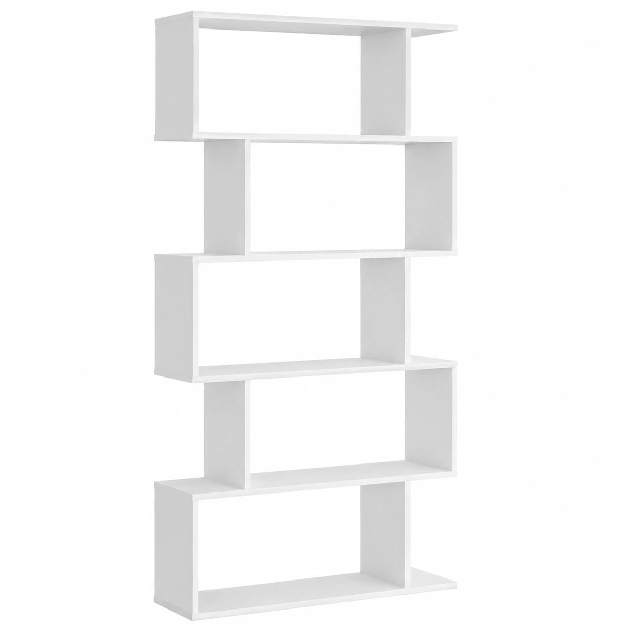 Modernes Zickzack-Bücherregal mit 6 Ebenen, Weiß, 80 x 23 x 192 cm