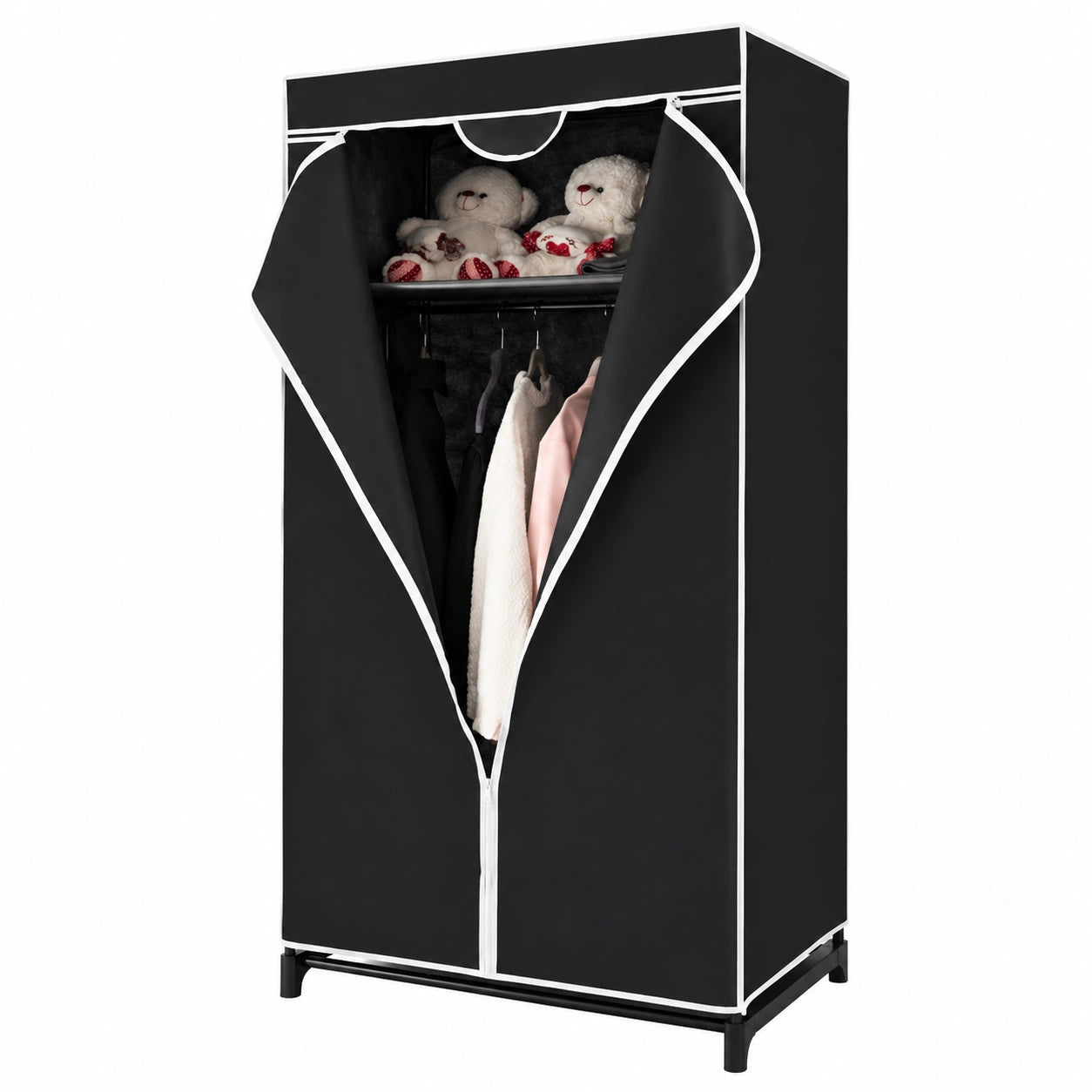 Kleiderschrank aus Stoff, faltbar mit Reißverschlusstür, 74x50x172cm, für Schlafzimmer und Ankleidezimmer, Schwarz
