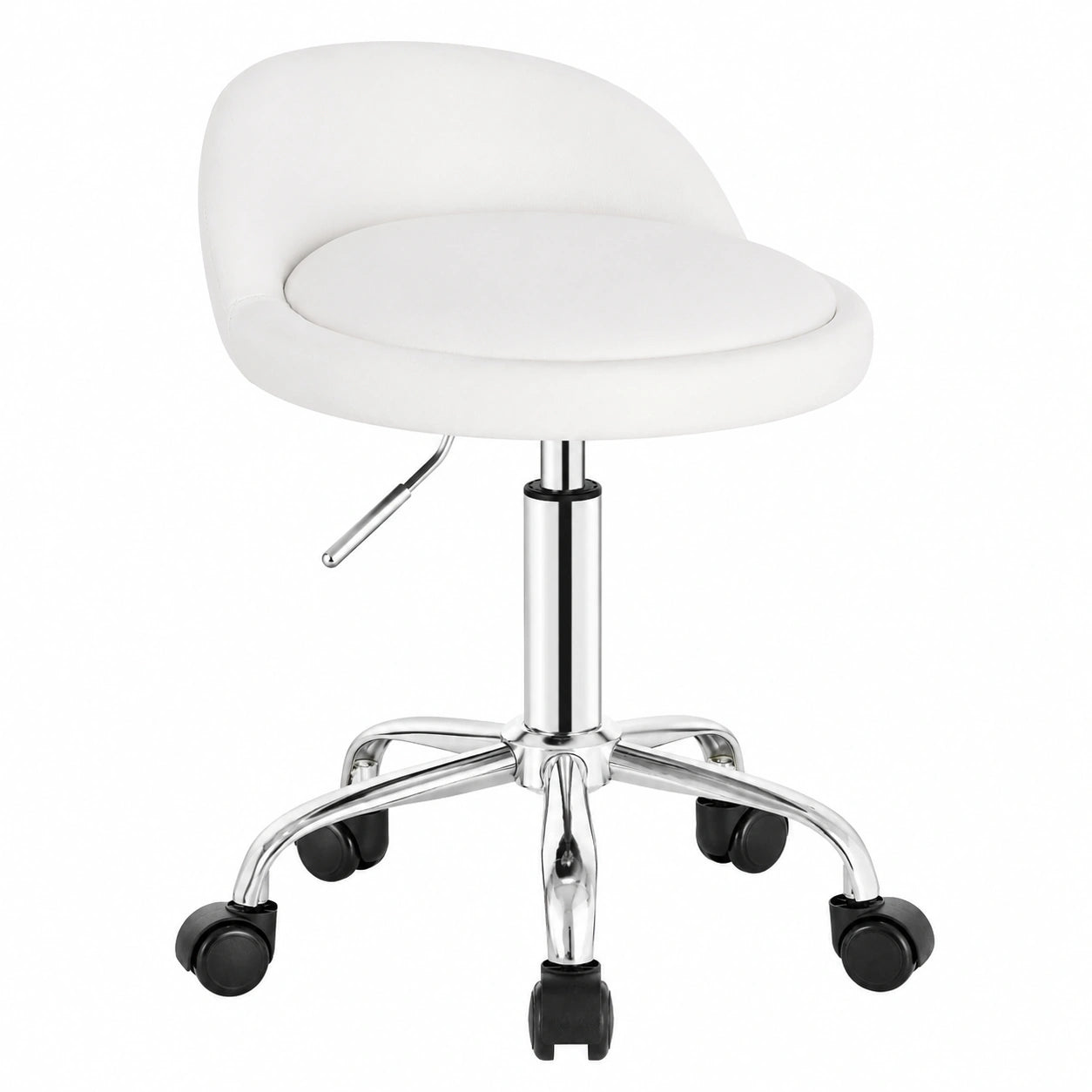 Höhenverstellbarer Drehhocker aus Kunstleder, Weiß - Ideal für Schminktisch und Büro