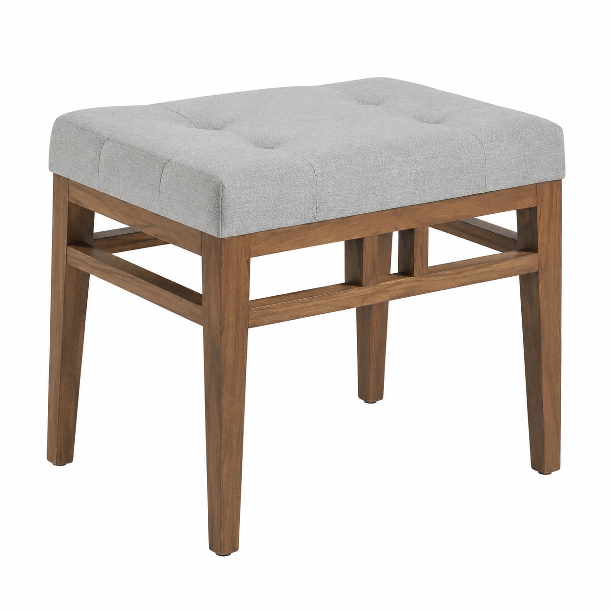 Moderner Barhocker mit grauem Stoff und Nussbaumholzbeinen