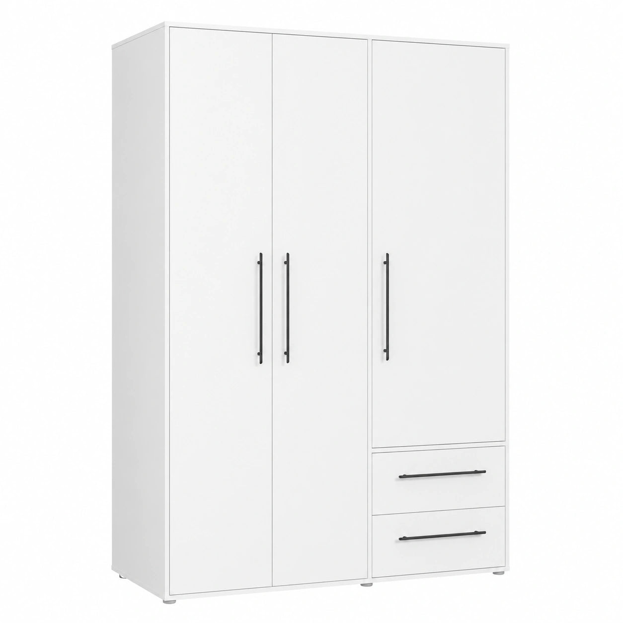 FORTE Jupiter Kleiderschrank 145 cm, 3-türig mit Schubladen, Weiß