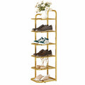 Schuhregal mit mehreren Ebenen, Slim Design Metall Schuhständer für Flur und Schlafzimmer, Gold, 27x26x96cm