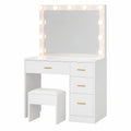 YITAHOME Schminktisch Set mit LED-Spiegel, 4 Schubladen und Hocker, Weiß, Kosmetiktisch mit Steckdose