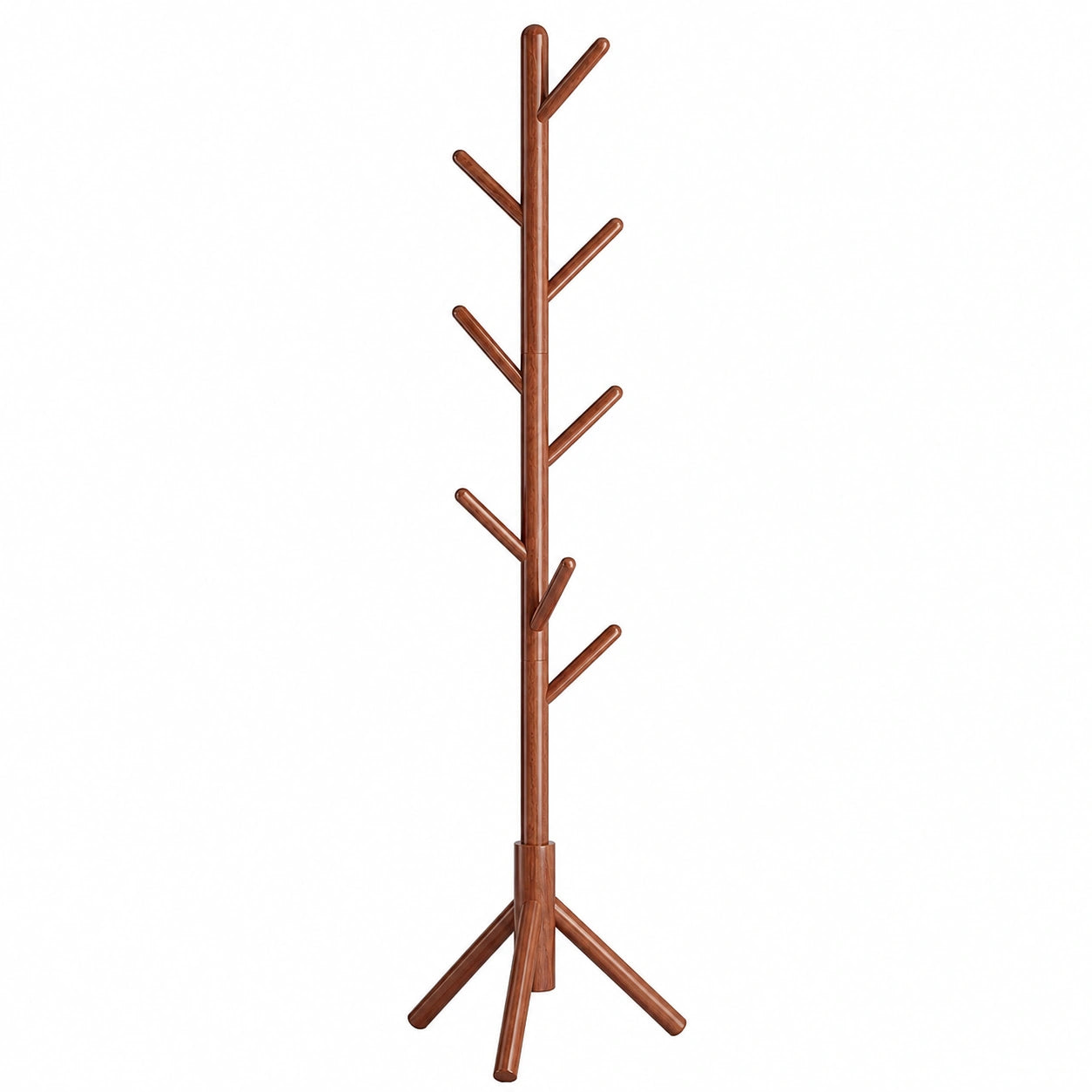 Holz-Kleiderständer mit 8 Haken, Freistehende Baumform-Garderobe für Jacken und Hüte, Braun