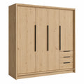 Geräumiger 4-türiger Drehtürenschrank mit 3 Schubladen und Kleiderstange – 200 x 215 cm