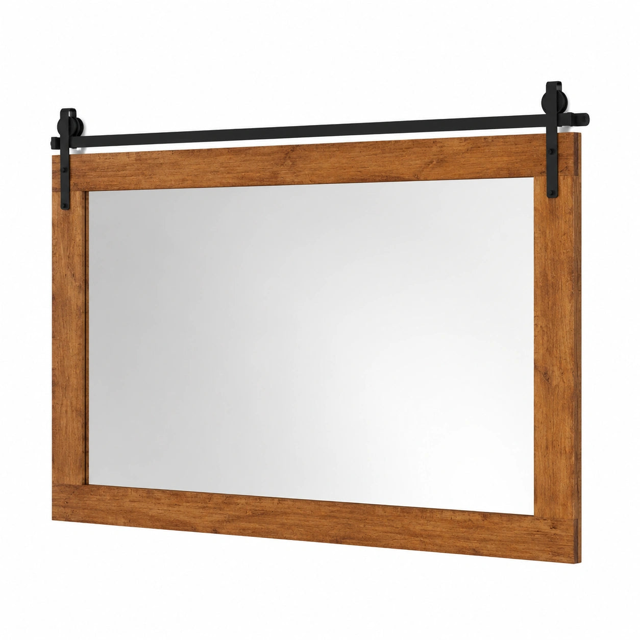 Rechteckiger Wandspiegel aus Holz 100x66 cm, rustikaler Stil mit Metallaufhängung, ideal für Bad, Schlafzimmer und Wohnzimmer, Hellbraun