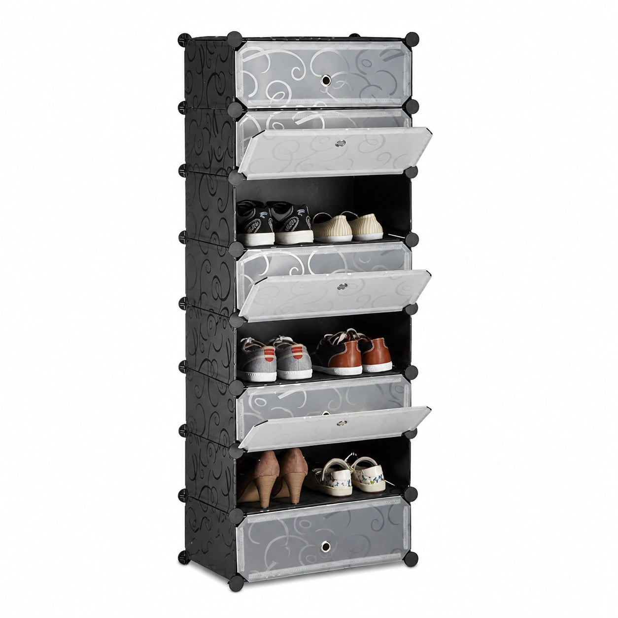 Großes Schuhregal 10 Ebenen, DIY Steckregal, platzsparend, 176x49x37 cm, Schwarz