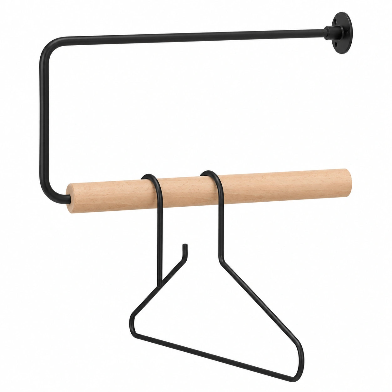 Moderne Wandgarderobe aus Holz und Metall, platzsparende Kleiderstange für Flur, Schlafzimmer, Bad - Schwarz, 32x18 cm
