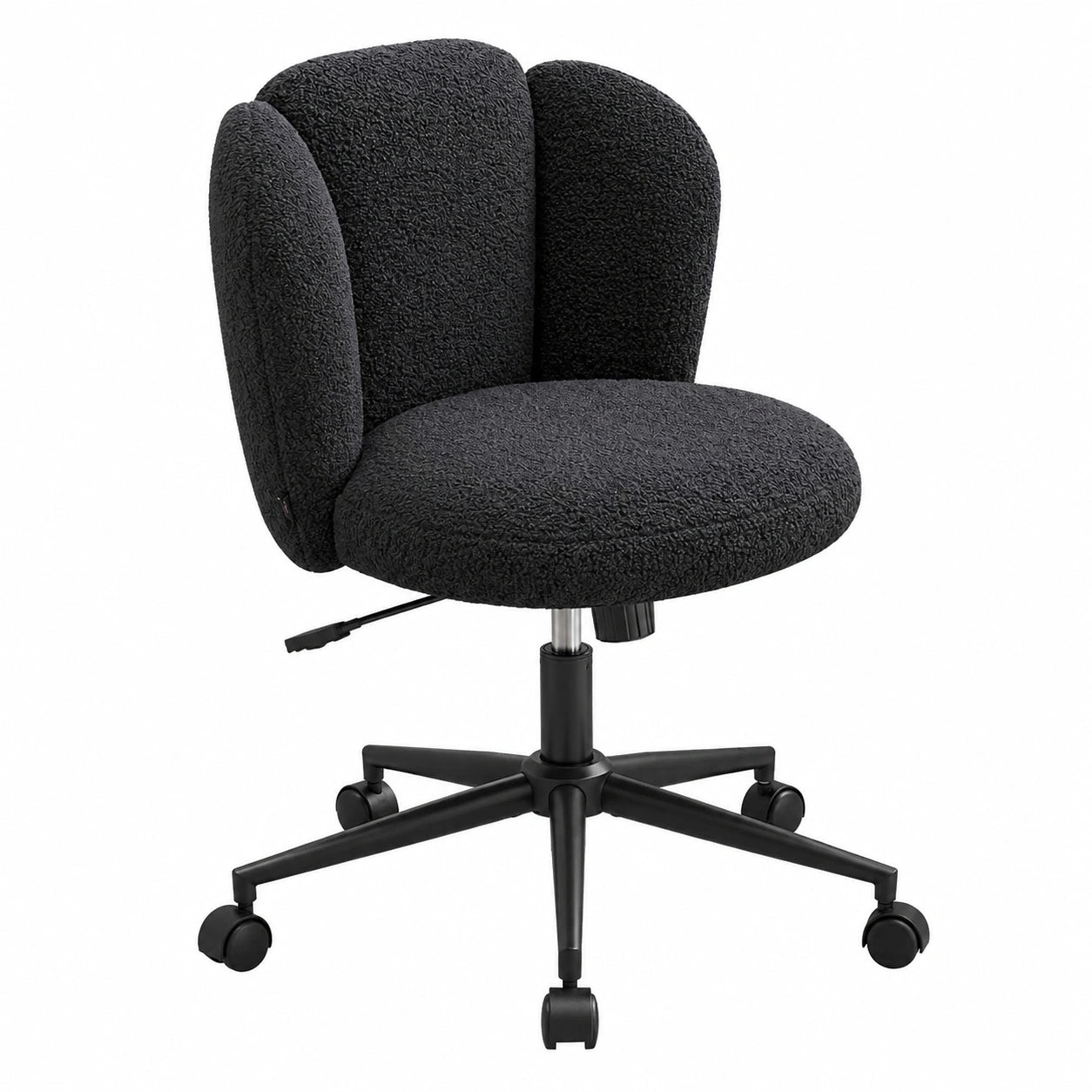 Ergonomischer Bürostuhl mit Blütenblatt-Design, 360° drehbar und höhenverstellbar, Bouclé-Stoff, für Arbeitszimmer und Schlafzimmer, Schwarz