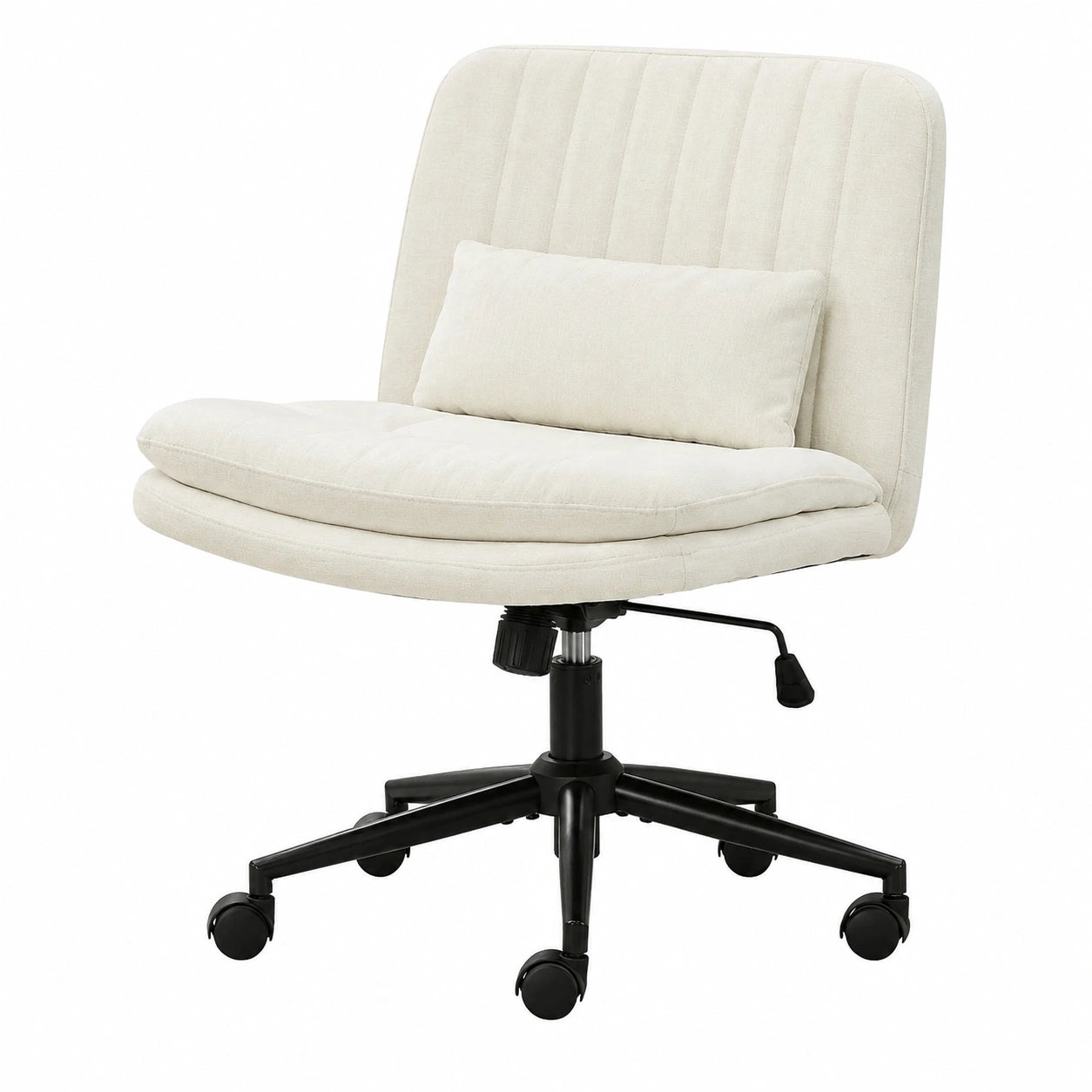 Ergonomischer Schreibtischstuhl ohne Armlehnen, Höhenverstellbarer Drehstuhl mit Komfortsitz für Home Office, Ankleidezimmer, Weiß