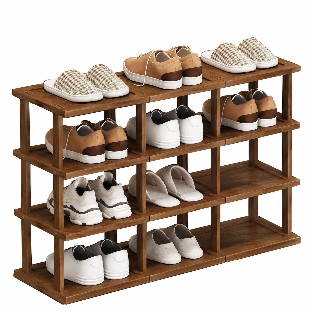 Mehrstufiges Bambus-Schuhregal für Flur und Garderobe, DIY-Kombination für Schuhe und Stiefel, Offener Schuhschrank
