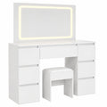 Eleganter Schminktisch mit LED und Hocker, 7 Schubladen, Hochglanz Weiß