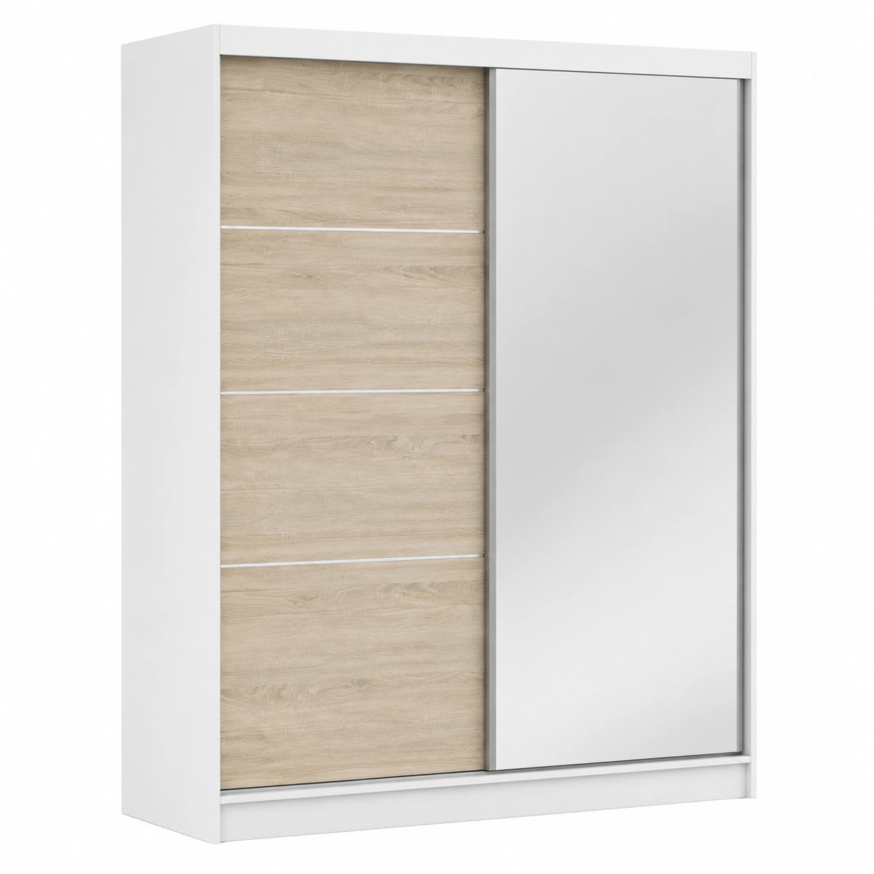 Schwebetürenschrank mit Spiegel - Moderne Schlafzimmermöbel in Weiß und Sonoma - 61 x 160 x 195 cm