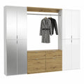 Moderne Kleiderschrank-Kombination für Ankleidezimmer mit Spiegel und Hochglanz, Weiß und Artisan Eiche, 4-teilig