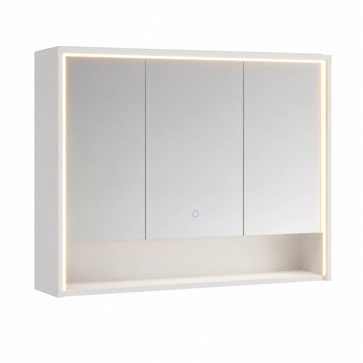 LED-Beleuchteter 3-türiger Spiegelschrank 100 cm mit Steckdose & Touch-Sensor, dimmbare Lichtfarben, inkl. Föhnhalter & Handtuchhalter