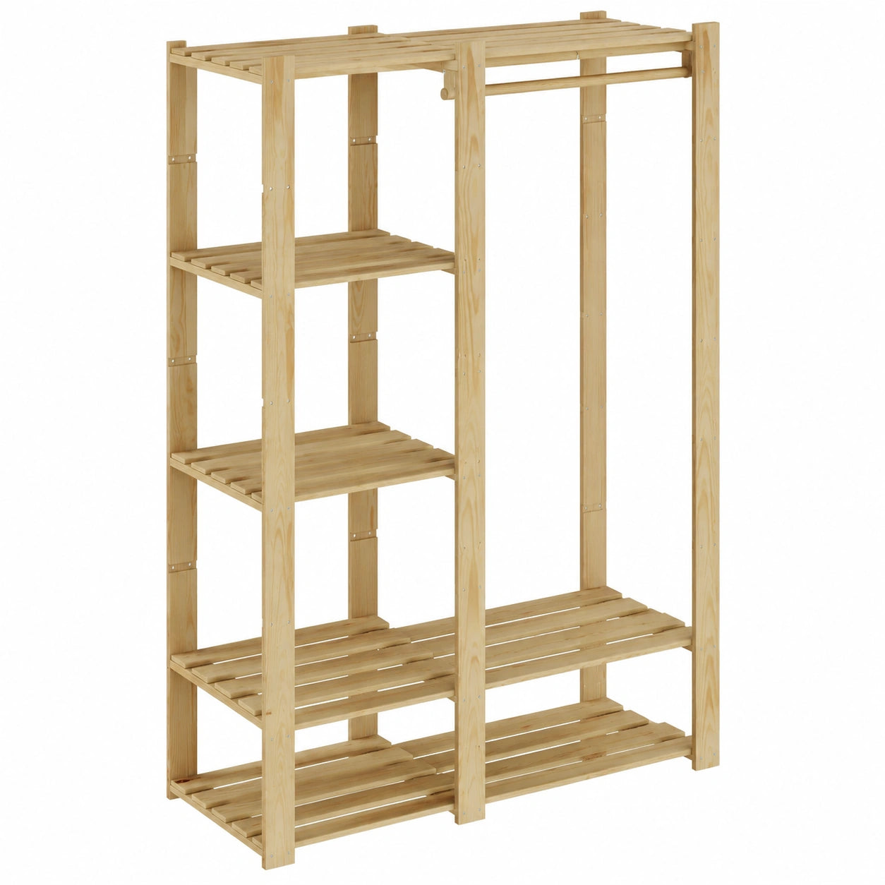 Lenmar B-25 Offenes Holzregal aus Kiefer mit Kleiderstangen