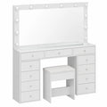 FUSOU Kosmetiktisch mit Beleuchtung, Spiegel & Hocker, 11 Schubladen, Glasplatte, 12 LED-Leuchten, 3 Lichtmodi, mit Steckdose für Schlafzimmer und Ankleidezimmer