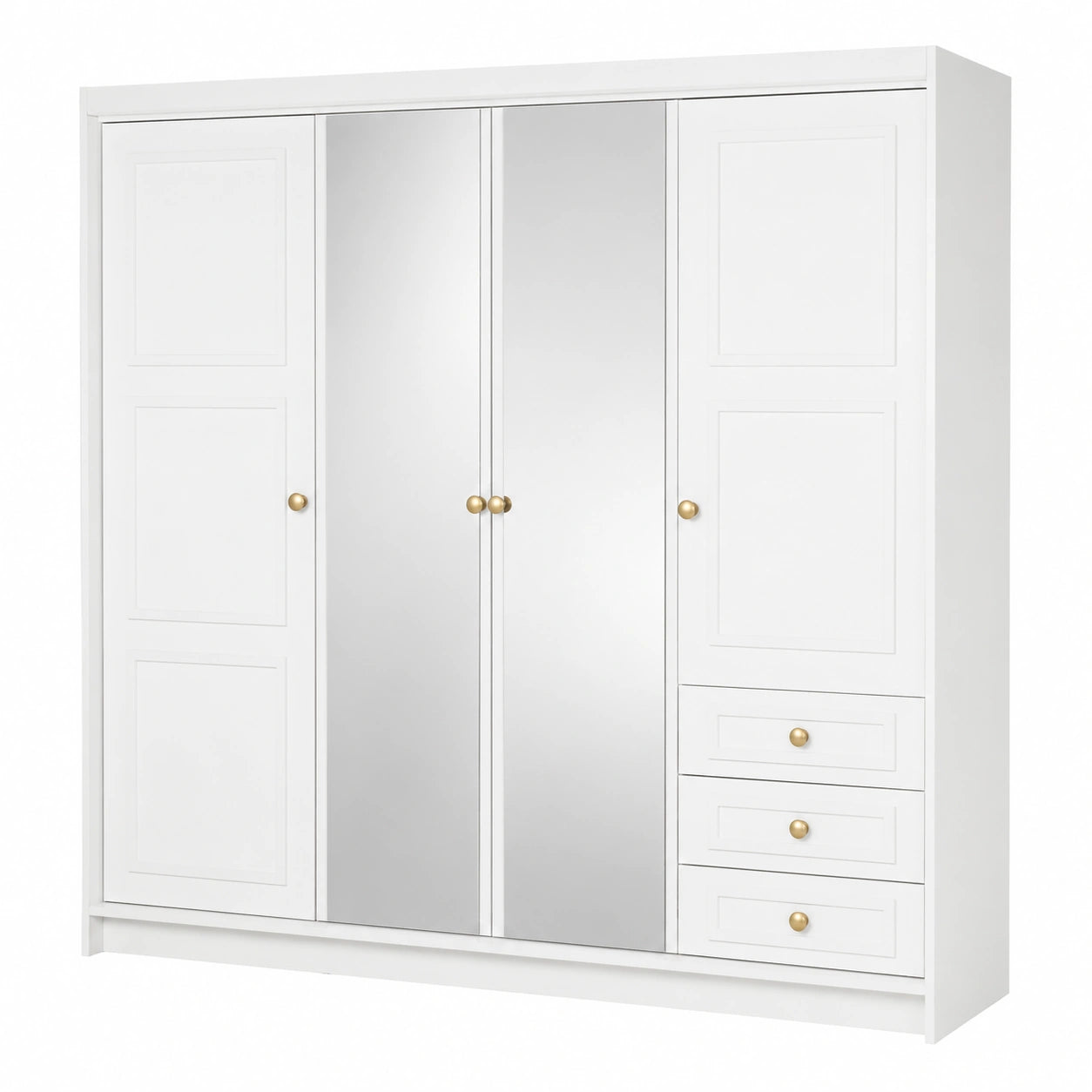 Moderner 4-türiger Kleiderschrank Oslo mit Schubladen und Metallgriffen – 200 x 215 cm