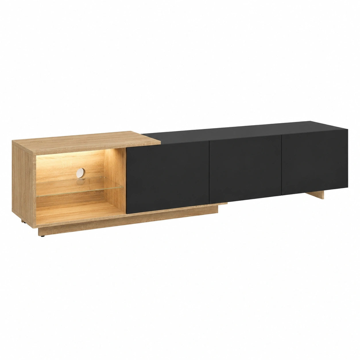 Holz TV-Schrank, ausziehbar, 240 cm, Wohnzimmer-TV-Möbel mit offenem Fach und Stauraum