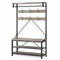 Industriedesign Garderobenständer mit Schuhbank und Kleiderstange, Fluraufbewahrung mit Regal und Haken, 101x40x183 cm