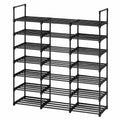 FINEW 9-stufiges Schuhregal, DIY Metall-Schuheablage, Platz für 50-55 Paare, Standregal mit Haken für Wohnzimmer, Ankleidezimmer und Flur - Schwarz